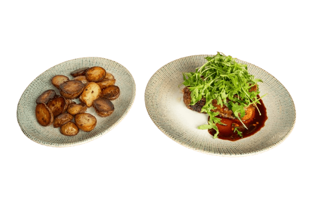 Crispy porchetta with roasted grenaille potatoes
